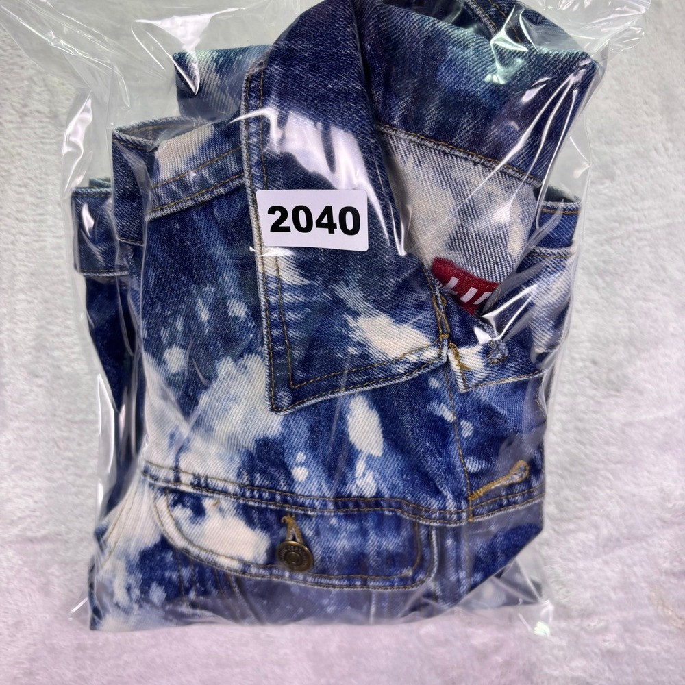 LINK Women Denim Jacket Size M Blue White Acid Wash Cropped Trucker Coat - Picture 8 of 8